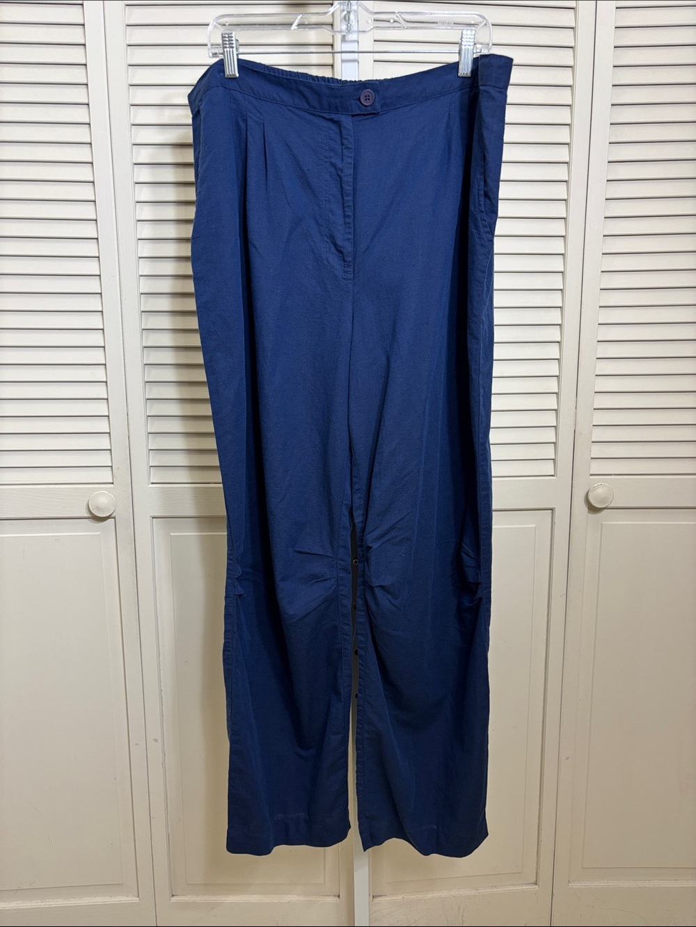 Gudrun Sjoden Navy Blue Linen Blend Straight-Leg Pleated Pants XL